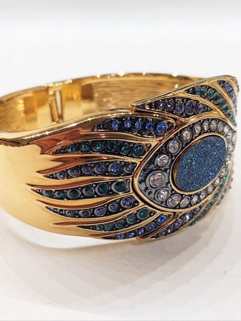 Victoria Wieck Peacock Clamp Bracelet Watch Purple Blue Rhinestones Like New